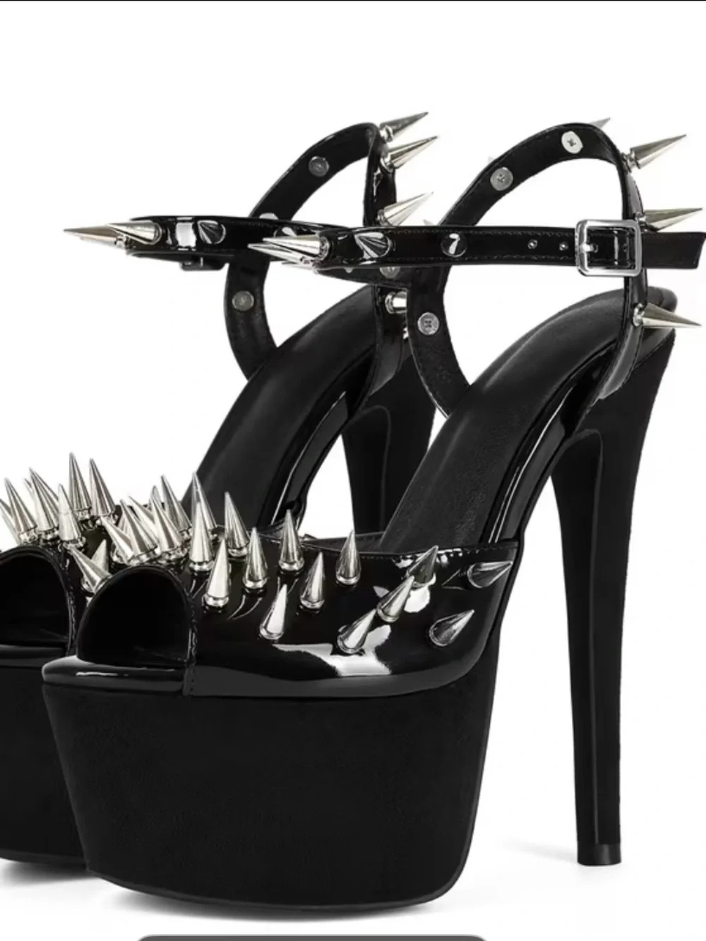 Sexy Gothic Black Spiked Platform open toed High Heels - size 38 or 7.5 NWOB